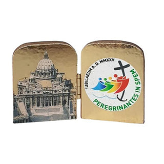 Díptico de la Basílica de San Pedro y logotipo del Jubileo