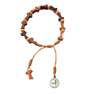 Pulsera de cuerda y madera con medalla del Jubileo y Tau