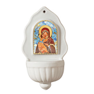 Porcelain Holy Water Font of Plaque Madonna and Child
