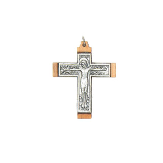 Olive wood and metal crucifix pendant