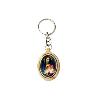 Olive Wood Key ring of Sacred Heart of Jesus