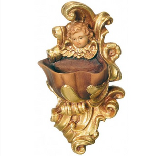 Holy Water Font in Wood with Angel