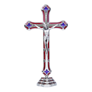 Red Metal Standing Crucifix