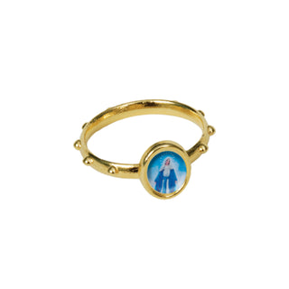 Miraculous Medal Rosary Ring in Golden Metal